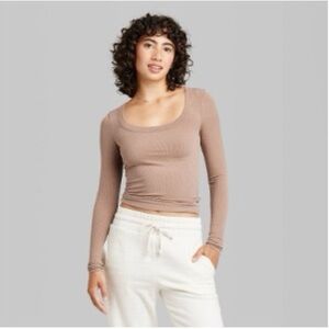 Wild Fable Long Sleeve Ribbed Top - Brown